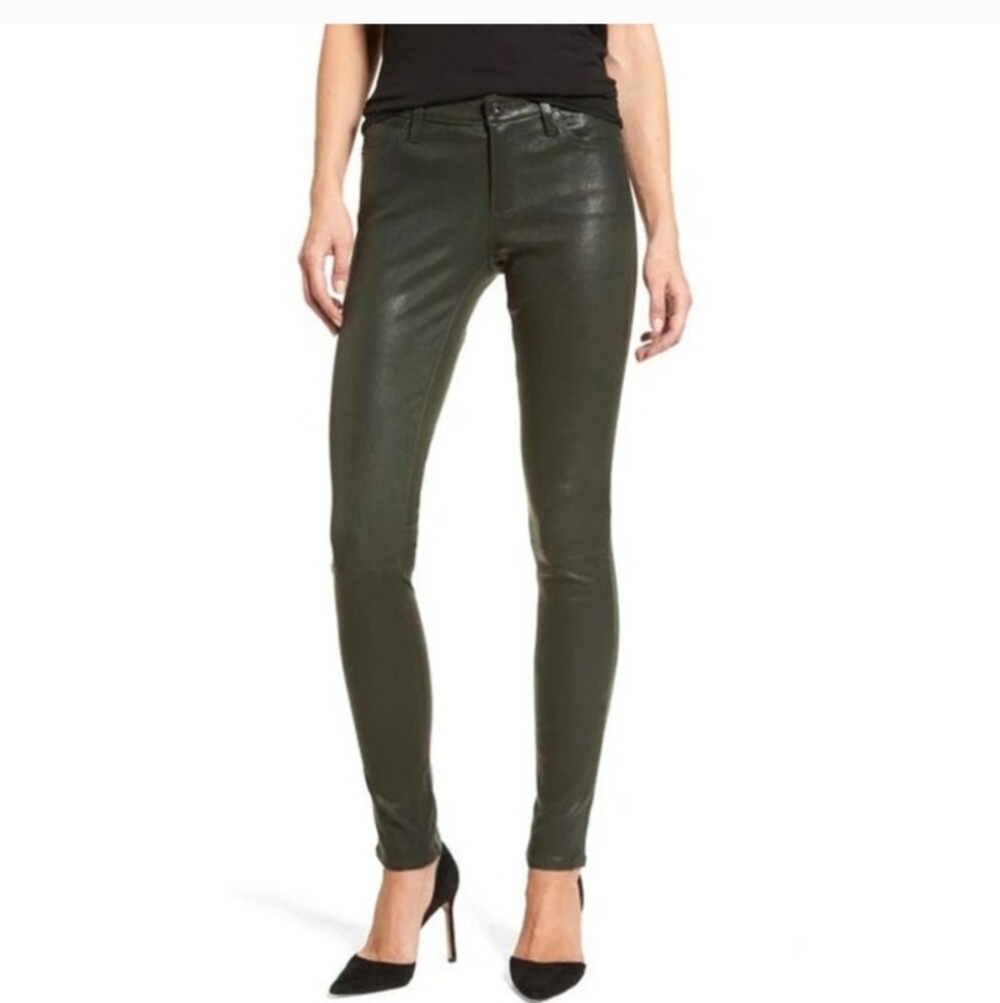 AG Adriano Goldschmied Dark Olive Green Coated  Super Skinny Legging‎ Jeans 27